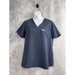 FIGS Technical Collection Women's V Neck Chest Pocket Blue Scrub Top Size Medium